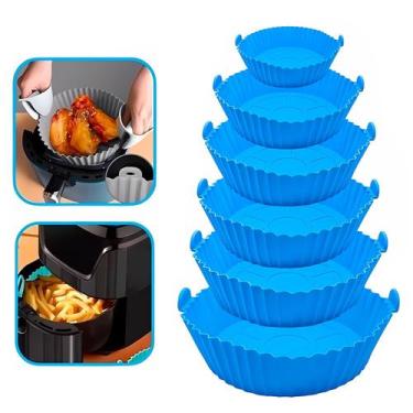 Imagem de Kit 6 Forros Assadeira De Silicone Para Air Fryer Cesto Redondo Antiad