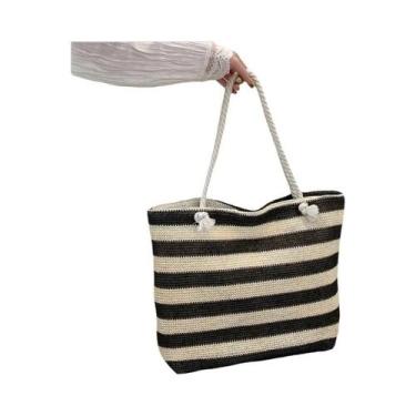 Imagem de Bolsa de Ombro de Palha Grande para Praia - Verão - Estilo Casual, Pre