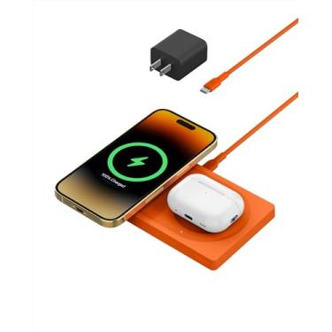 Imagem de Belkin Base de carregamento sem fio BoostCharge Pro 2 em 1 com MagSafe de 15 W, carregador rápido para iPhone compatível com iPhone 15, 14, 13 e 12, AirPods e outros dispositivos habilitados para