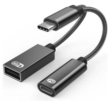 Imagem de Adaptador Usb Otg Tipo C 60w Pd Cabo Tel De Carregamento Ráp Cor Preto