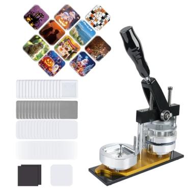 Imagem de Happizza Máquina de fazer botões de ímã de geladeira, máquina de fazer pinos quadrados de metal de 50 mm para ímã de geladeira, kits de pressão de botão de crachá DIY com 100 conjuntos de suprimentos