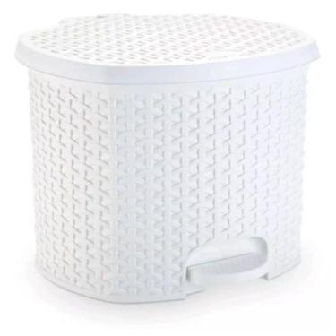 Imagem de Lixeira Cesto 6 Lts. Rattan Tampa E Pedal Banheiro Branca - Nitron