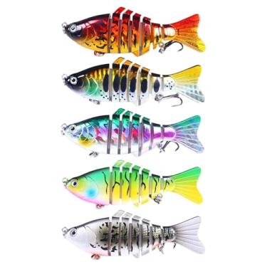 Imagem de oshhni Kit de iscas de pesca com 5 peças, iscas artificiais multiarticuladas, equipamento profissional para lago com anzóis triplos