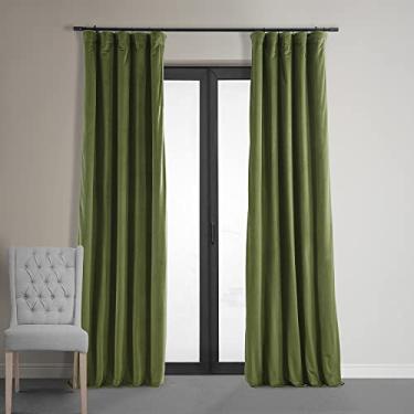 Imagem de HPD Half Price Drapes Cortinas de veludo blackout exclusivas de 270 cm de comprimento, com bloqueio de calor e luz total, cortina blackout para quarto e sala de estar (1 painel), 127 cm L x 277 C, verde basco