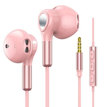 Imagem de Fones de ouvido com fio, fones de ouvido intra-auriculares com fio, fones de ouvido meio intra-auricular, conector de 3,5 mm, fones de ouvido com fio com microfone e controle de volume para iPhone,