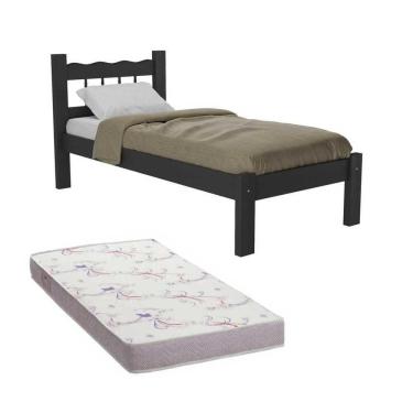 Imagem de Cama Solteiro Madeira Maciça Com Colchão Madri Cr4161 Preta