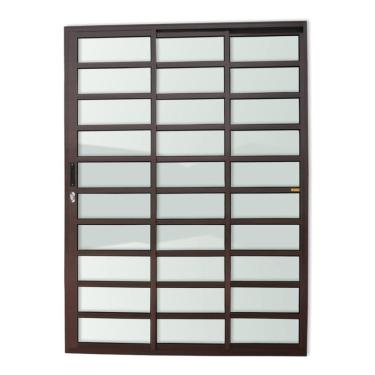 Imagem de Porta De Correr Com Travessas 3 Folhas 1/3 Super Vidro Liso 210cm X 180cm Brimak Corten