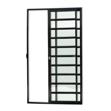 Imagem de Porta De Correr Com Travessas 2 Folhas Super Vidro Liso 210cm X 120cm Brimak Preto