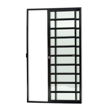 Imagem de Porta De Correr Com Travessas 2 Folhas Super Vidro Liso 210cm X 150cm Brimak Preto