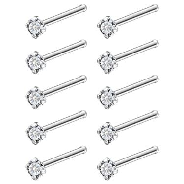 Imagem de Ruifan ASTM F136 Anéis de nariz de titânio 18G 20G 22G Zircônia cúbica transparente parafuso parafuso em forma de L osso hipoalergênico piercing corporal joia para mulheres 1,5 mm, 2 mm, 2,5 mm, 3 mm