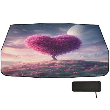 Imagem de Dia dos Namorados Coração Árvore Carro Bloqueador Solar Para-brisa Bloqueio UV Sombra Solar para Caminhão 147 x 75 cm Guarda-sol de carro