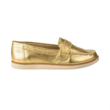 Imagem de Sapato Feminino Mocassim Dakota De Couro Dourado, Ouro, 38