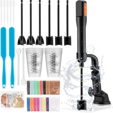 Imagem de Innconee Kit de resina epóxi recarregável, misturador de controle de 3 velocidades, misturador de resina epóxi com 7 pás, folha dourada, haste de agitação, conta-gotas, raspador, copos para fabricação