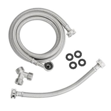 Imagem de PLUMBINGMASTER Kit de instalação de mangueira de secador a vapor de 1,8 m, kit de mangueira de vapor de secador de cotovelo de 90 graus, mangueira adaptador de entrada e conector Y para todos os