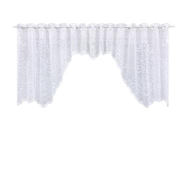 Imagem de Cortina Bando Renda Cascata Cozinha Floral Branca 2,95x1,00