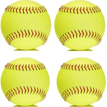 Imagem de OMYOPY Pacote com 4 bolas de softball esportivas amarelas Fastpitch, bolas de softbol de 28 cm, bolas de treinamento não marcadas e cobertas de couro para jogos, prática e treinamento