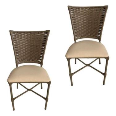 Imagem de 2 Cadeiras Vivara Mesa Jantar Estofada Cozinha Fibra Sintética Areia A