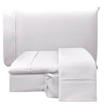 Imagem de Jogo De Cama Lençol Casal Conforto Percal 300 Fios 4 Peças - Branco - 100% Poliéster