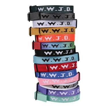 Imagem de Meajjew Pacote de pulseiras WWJD para mulheres e homens, pulseiras ajustáveis para presentes de Jesus Cristão, pulseiras WWJD - What Would Jesus Do, Fibra de poliéster, Sem Pedra Preciosa