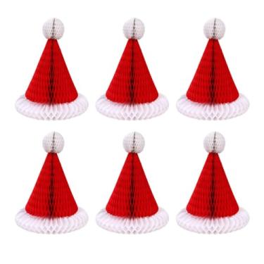 Imagem de 6 peças, flor de papel, favo de mel, chapéu de Papai Noel, decorações de árvore de Natal, enfeites de pendurar para festa de quintal em casa, celebração