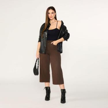 Imagem de Calça Pantacourt Feminina Moda Midi Jeans Tendência Estação - Black Je