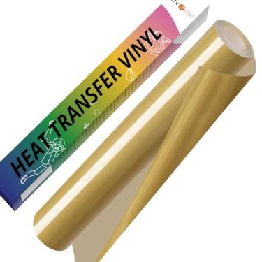 Imagem de HTVRONT Rolo De Vinil Htv Dourado - 30 Cm X 3 M Para Passar A Ferro Cricut E Silhouette Cameo, Rolos Transferência Térmica Camisetas, Design Erva Daninha Fácil Cortar