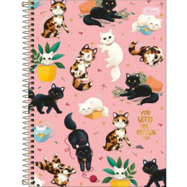 Imagem de Caderno Espiral Capa Dura Universitário 10 Matérias Purrfect Cat 160 Folhas Tilibra Rosa