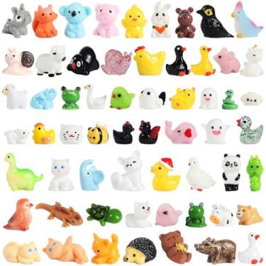 Imagem de GliSun 60 Pcs Mini Resin Animals 60 Styles Tiny Animals Garden Decor Tiny Resin Miniature Figurines Bulk for Dollhouse Slime Charm Fairy Garden Hide Crafts Accessories