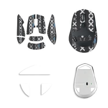 Imagem de NOUKAJU Fita de aderência de mouse para Logitech M720, bordas curvas arredondadas, patins, kit de atualização de mouse profissional pré-cortado resistente ao suor autoadesivo (almofada de pé + fita