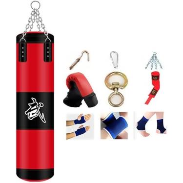 Imagem de Boxing Bag Set 4ft Unfilled Heavy Punching Bag com Luvas Mão Pulso Tornozelo Guardas Cadeia Gancho Strap para MMA Kickboxing Boxe Karate Taekwondo Treinamento Home Gym Oxford Pano