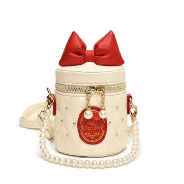 Imagem de Vinfolio Bolsa infantil para meninas | Bolsa transversal e bolsa de ombro com contas | Mini bolsa de mão fofa, bolsa de corrente de pérola, presente para crianças pequenas (couro poliuretano) (branca)