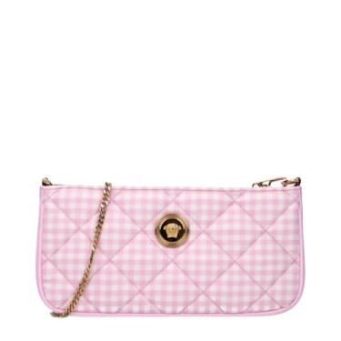 Imagem de Versace Bolsa de ombro feminina de tecido acolchoado rosa Medusa