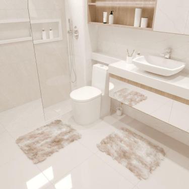 Imagem de Kit Tapete Banheiro Felpudo Peludo Mesclado Bege 40 X 60 Cm