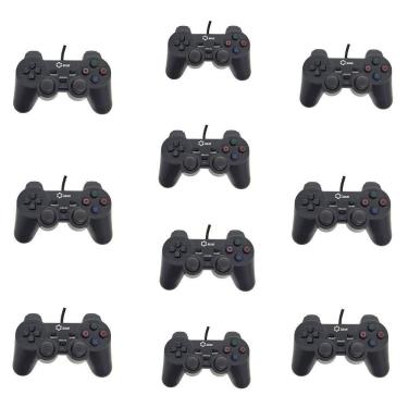 Imagem de Kit 10 Controle Dualshock 2 Com Fio PS2 Preto Lotus Ct007