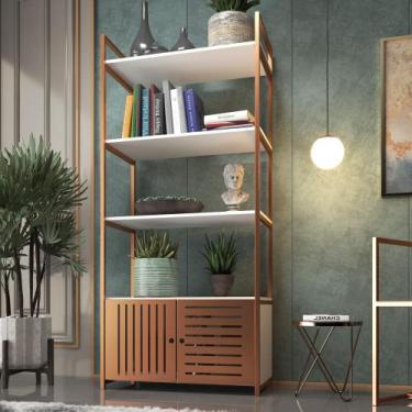 Imagem de Estante de Livros Estilo Industrial Prateleira Branca Com Cobre Multiu