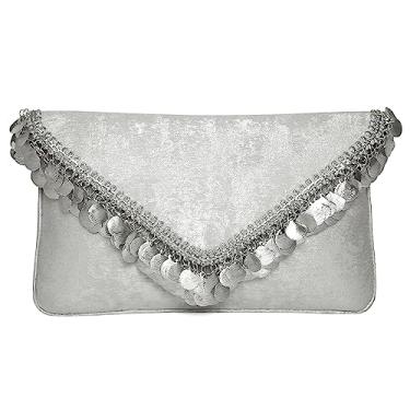 Imagem de Aheli Bolsa clutch para presente feminina feita à mão para noite elegante bolsa fashion para noivas, Prata, One Size