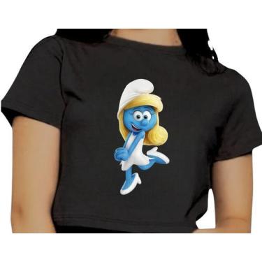 Imagem de Cropped Infantil Blusa Manga Curta Estampa Smurfette Filme Desenho Alg