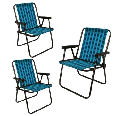 Imagem de Kit 3 Cadeiras De Área Varanda Lazer Jardim Piscina Camping Xadrez Aço Marine - 2052 Mor