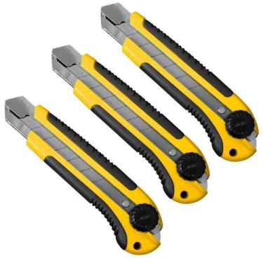 Imagem de Estilete Profissional 25Mm Com Trava Giratória E Lâmina 3 Un - Fertak