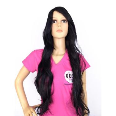 Imagem de Peruca Lace Wig Ondulado Franjão Castanho Escuro Fibra - C e c shop