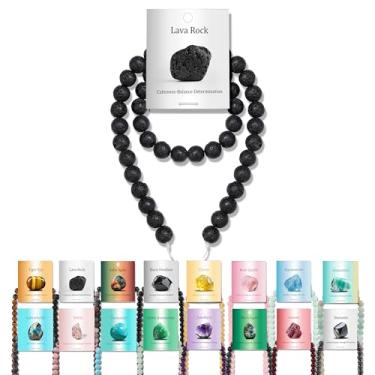 Imagem de Vinswet 45 peças 8 mm pedra vulcânica pedra natural contas redondas genuínas pedras preciosas soltas DIY contas lisas para pulseira, colar, brincos, fabricação de joias