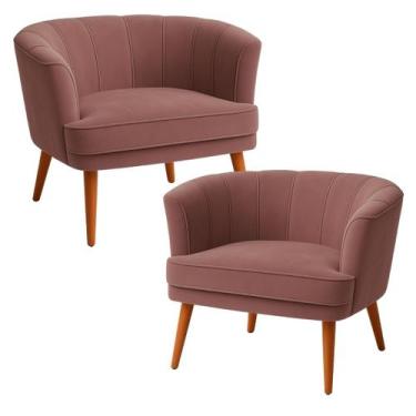 Imagem de Kit 2 Poltronas para Sala de Estar Moderna Tecido Veludo Macio Pés de 