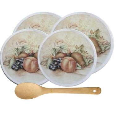 Imagem de Conjunto de 4 capas de queimador de fogão elétrico (2 grandes, 2 pequenas) com descanso de colher (pêssegos com colher)