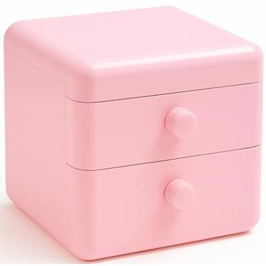 Imagem de Caixa Organizadora com Gavetas e Tampa Superior – Multiuso para Maquiagem, Escritório, Bijuterias e Acessórios – Design Moderno, Prática e Decorativa para Casa e Escritório - Rosa