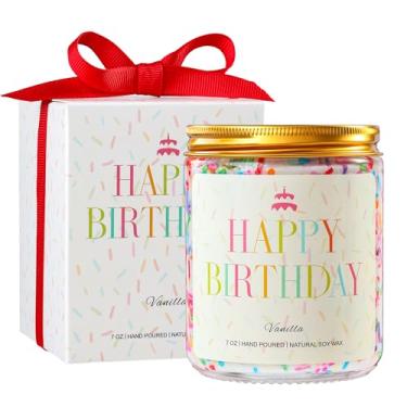 Imagem de PHD CAKE Vela de feliz aniversário – presentes de aniversário para mulheres, homens, mãe, pai, irmã, professora, amigos – Melhores presentes para suas ideias, velas perfumadas de baunilha e cera de