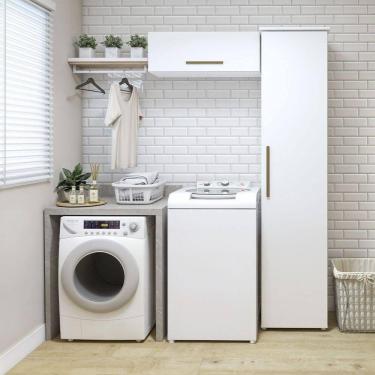 Imagem de Lavanderia Bauru 1 Armário Multiuso E 1 Aéreo Kaiki Móveis Branco