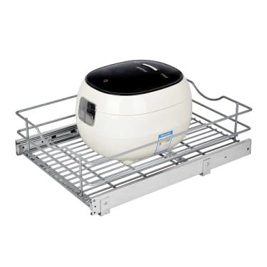 Imagem de LOVKIT Organizador de armário de puxar (35,5 cm L x 50,8 cm D) Gaveta macia para armário de cozinha, organizador deslizante para armário de base de cozinha, organização de despensa, banheiro, cesta de