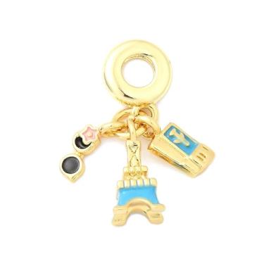 Imagem de Ipotkitt 5 peças de pingentes europeus de zircônia cúbica de latão, pingentes esmaltados, para férias, óculos de sol com tema de verão, pingentes de orifício grande para joias faça você mesmo