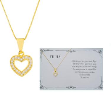 Imagem de Colar Filha Folheado a Ouro 24K com Pingente Brilhante – Corrente Veneziana 40cm + Extensor – Presente para Filha com Caixa e Cartão – Presente de Amor e Inspiração