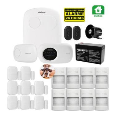 Imagem de Kit Alarme Monitorado Intelbras AMT 2118 EG 16 Sensores Sem Fio PET e 